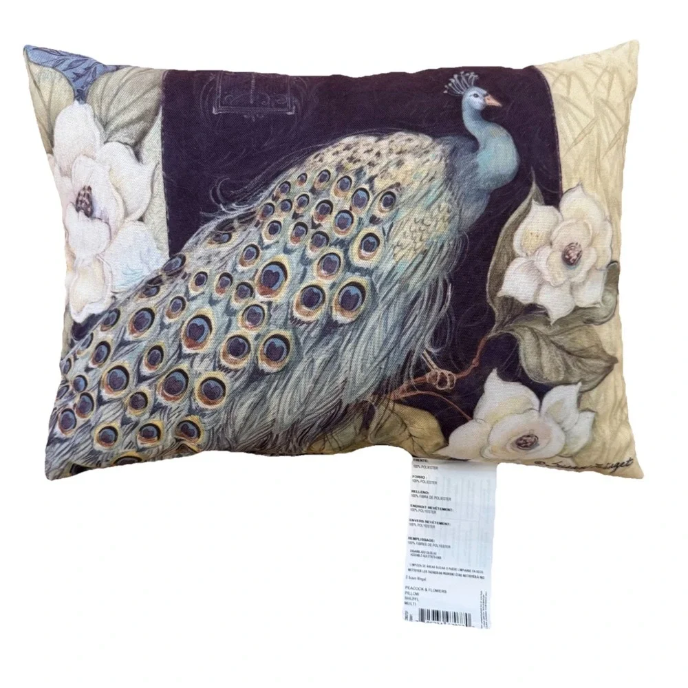 Climaweave Peacock Bird 17 x 12 Toss Throw Pillow Indoor Outdoor Susan Winget